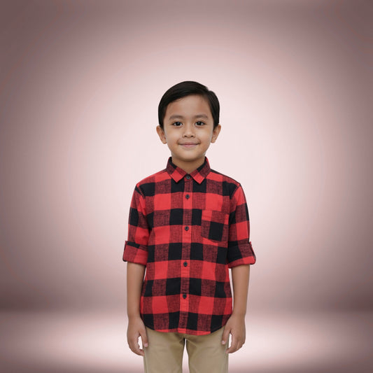 Boys' Red & Black Buffalo Check Shirt – Classic & Cozy Style