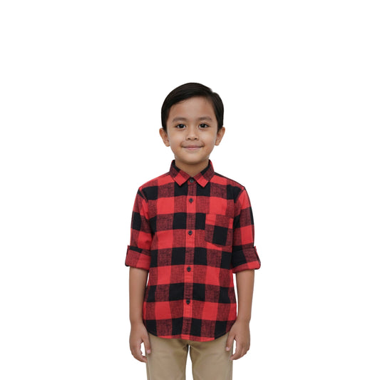 Boys' Red & Black Buffalo Check Shirt – Classic & Cozy Style