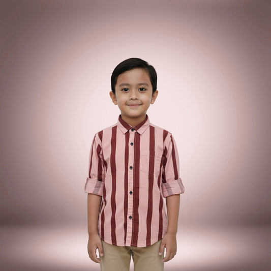 Boys' Pink & Maroon Vertical Striped Shirt – Trendy & Comfortable