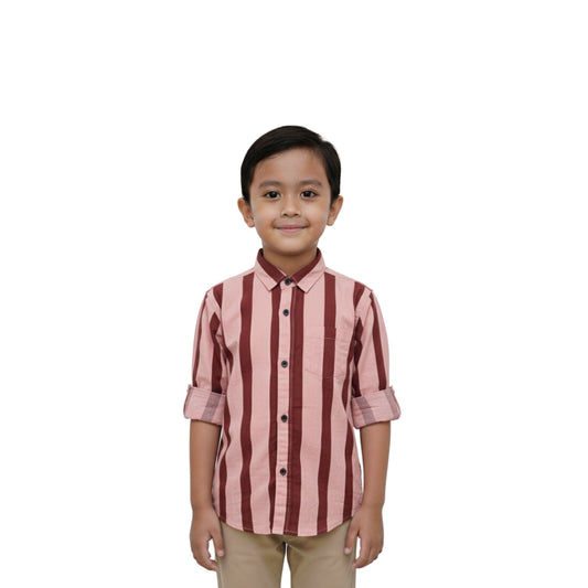 Boys' Pink & Maroon Vertical Striped Shirt – Trendy & Comfortable