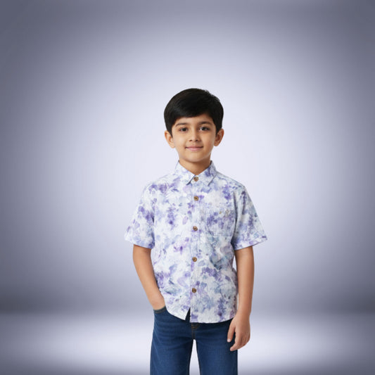 Boys' Purple & White Floral Printed Shirt – Fresh & Stylish