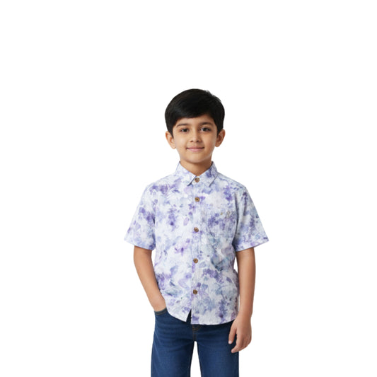 Boys' Purple & White Floral Printed Shirt – Fresh & Stylish