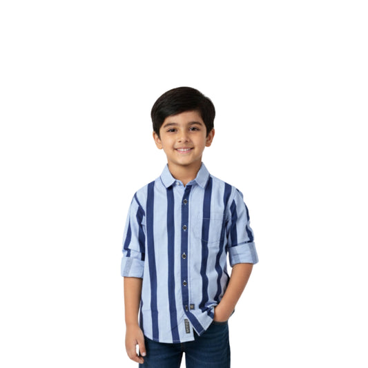 Stylish Boys' Blue Vertical Stripe Casual Shirt – Comfortable & Trendy