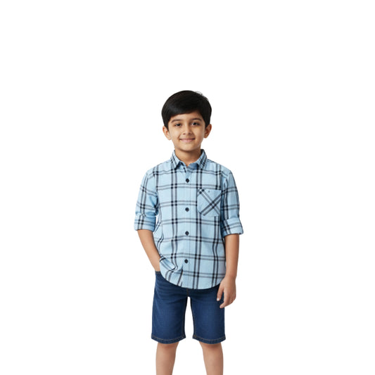 Boys' Light Blue Checked Shirt – Casual & Stylish