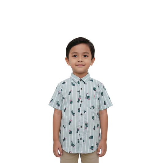 Boys' Green Striped Printed Shirt – Fun & Fresh Look