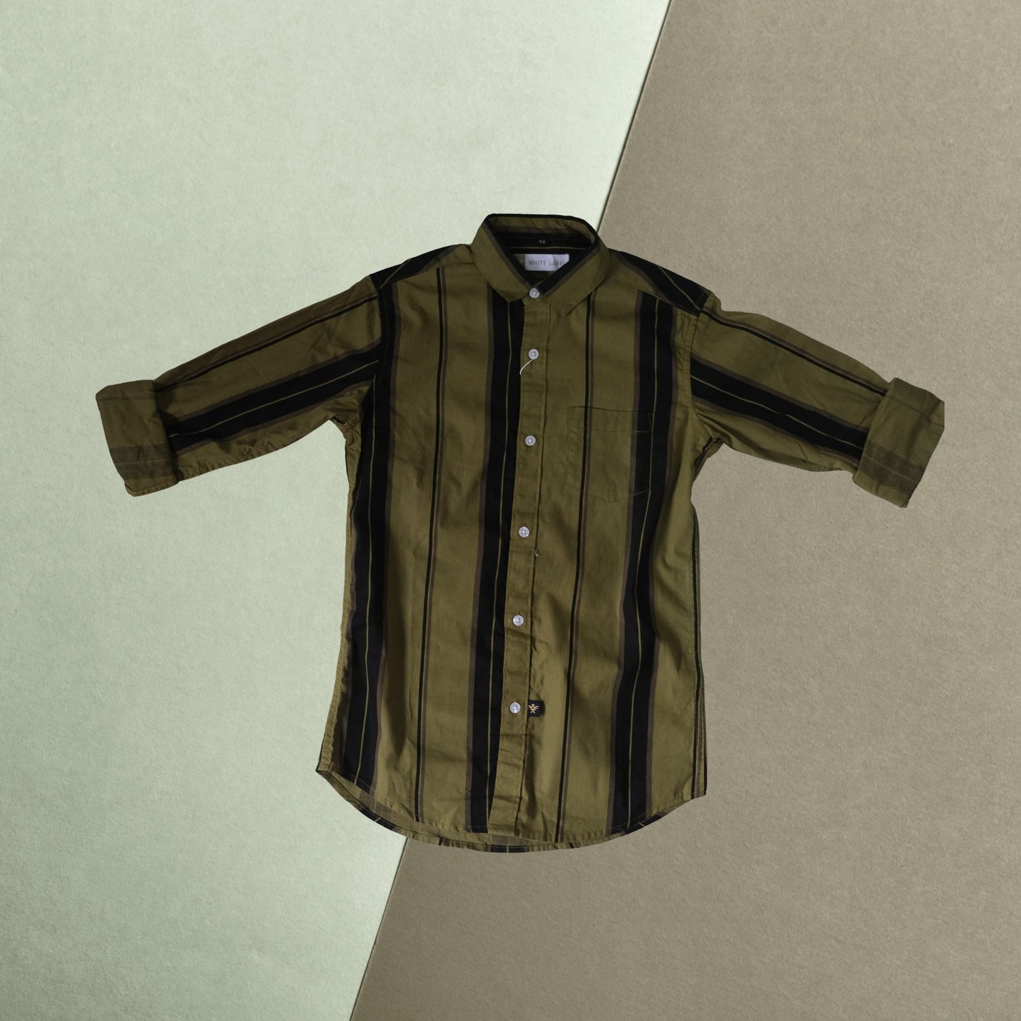 Boys' Olive Green & Black Striped Shirt – Smart & Sleek
