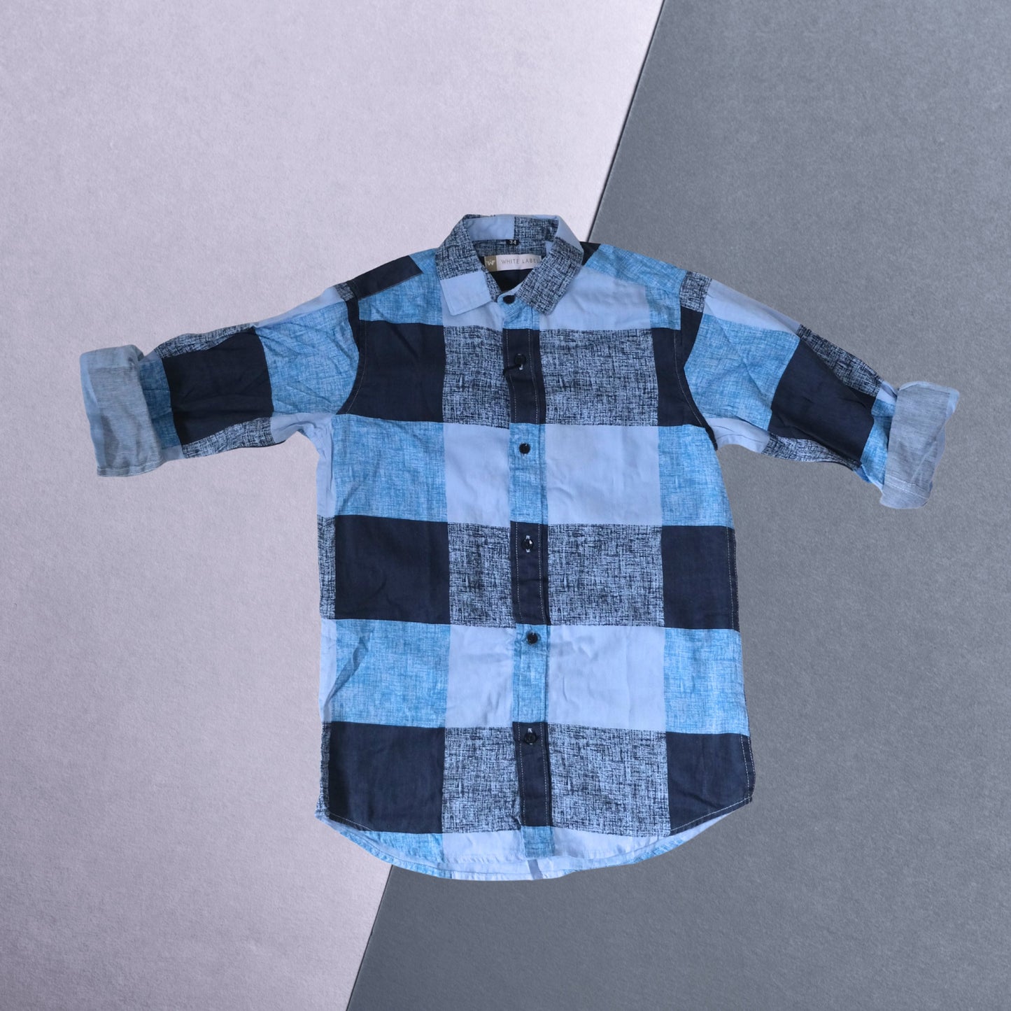 Boys' Blue & Navy Patch Check Shirt – Cool & Contemporary Look