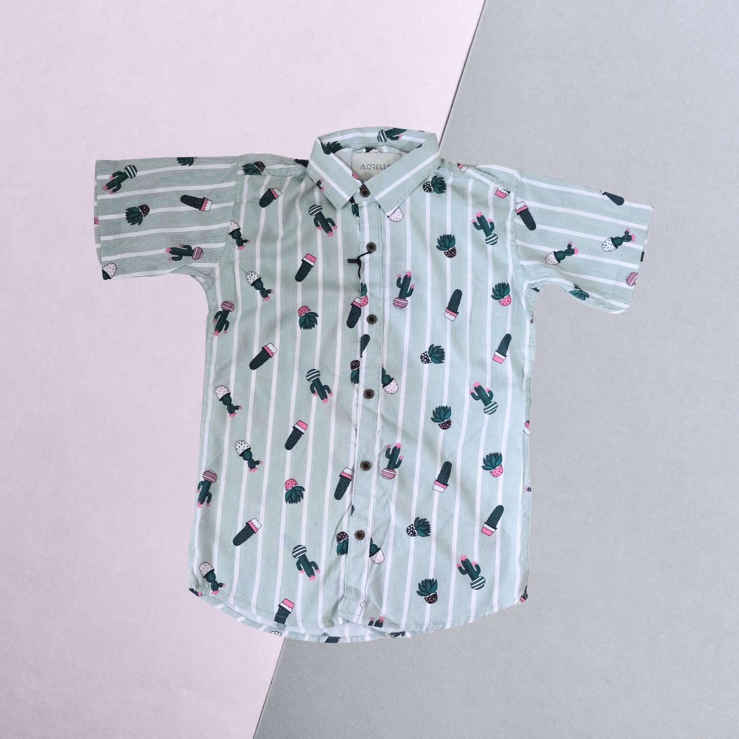 Boys' Green Striped Printed Shirt – Fun & Fresh Look