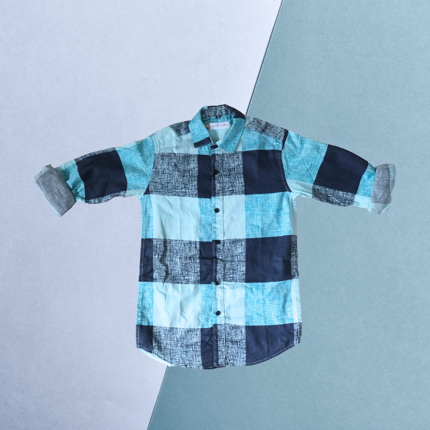 Boys' Navy & Teal Colorblock Checked Shirt – Bold & Stylish