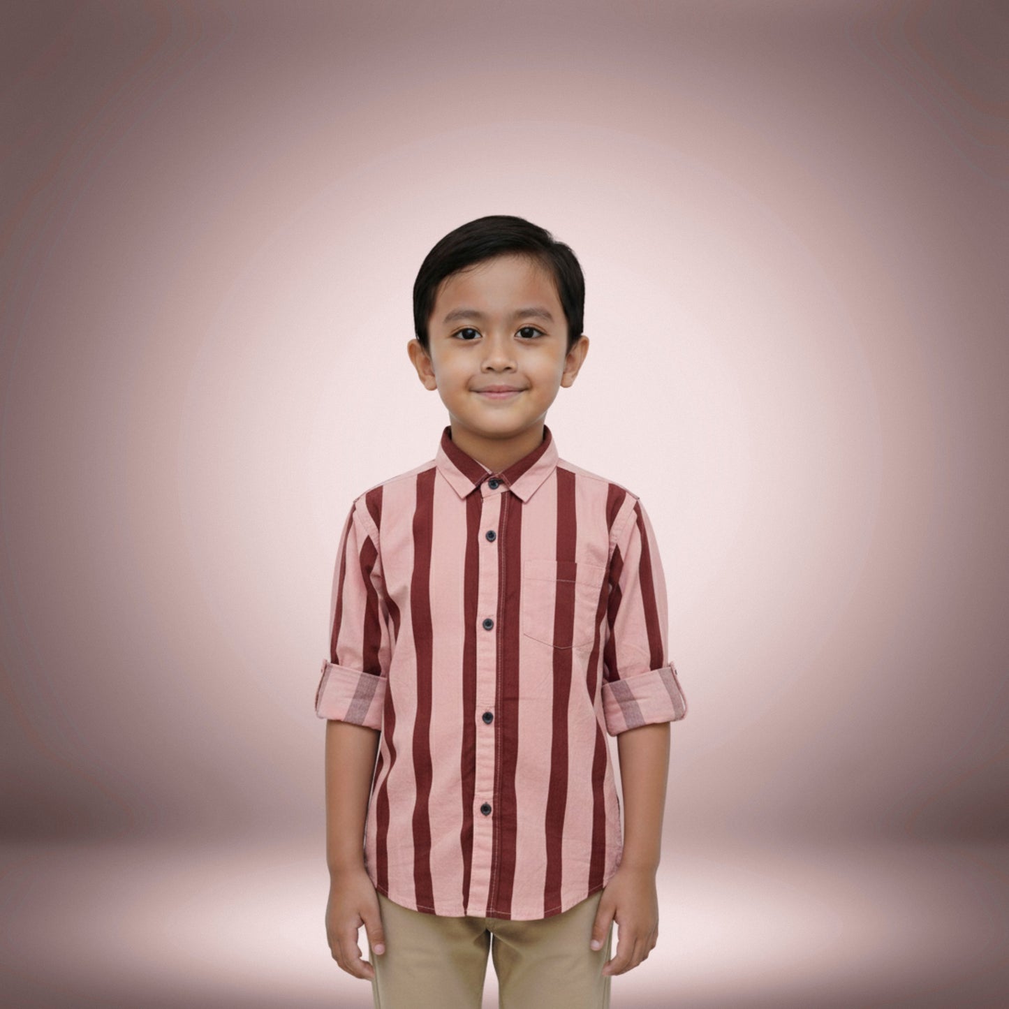 Boys' Pink & Maroon Vertical Striped Shirt – Trendy & Comfortable