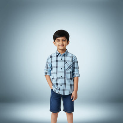 Boys' Light Blue Checked Shirt – Casual & Stylish