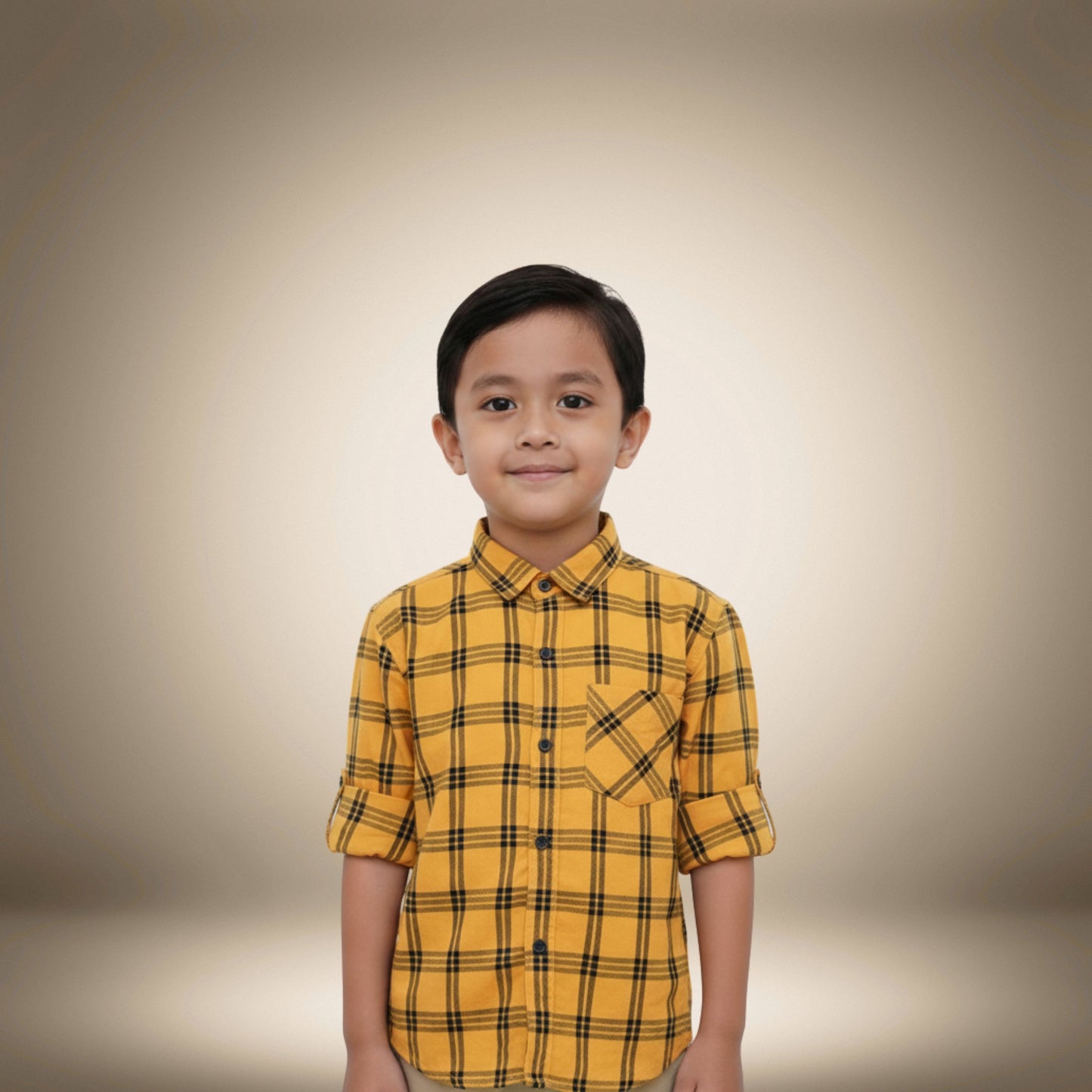Boys' Yellow &amp; Black Checked Shirt – Vibrant &amp; Trendy