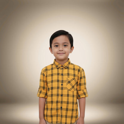 Boys' Yellow &amp; Black Checked Shirt – Vibrant &amp; Trendy