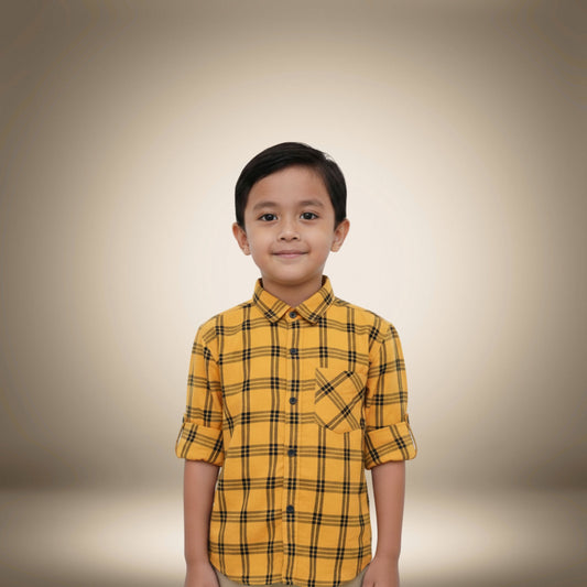 Boys' Yellow &amp; Black Checked Shirt – Vibrant &amp; Trendy