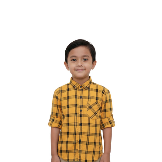 Boys' Yellow &amp; Black Checked Shirt – Vibrant &amp; Trendy